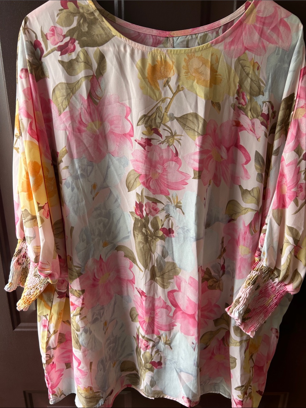 Floral Pink & Yellow Boho Blouse